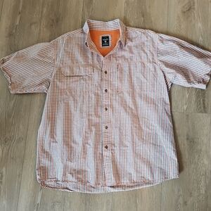 RedHead Men's Short Sleeve Button Down, XL, Orange Plaid, Zippered Front Pocket